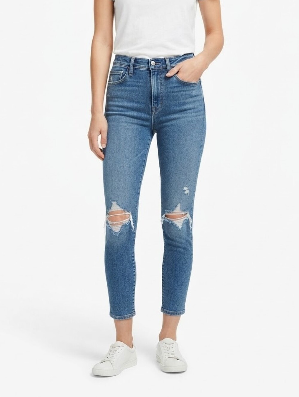 Madewell 10" High-Rise Skinny Crop Jeans Size 26 Distressed Stretch Blue Denim